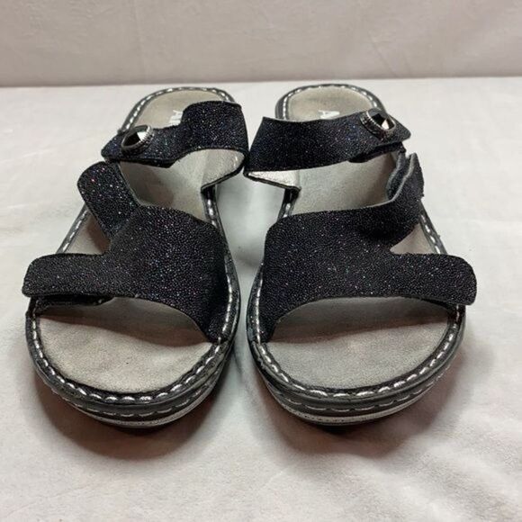 ALEGRIA Loti Slip On Wedge Sandal Glitteroti Black - Picture 2 of 13